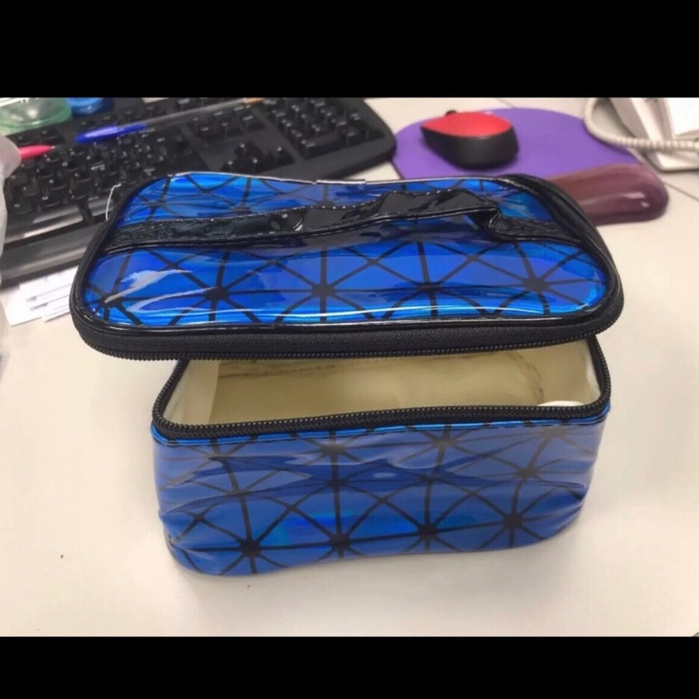 Blue Geometric Cosmetic Train Case - Picture 2 of 2